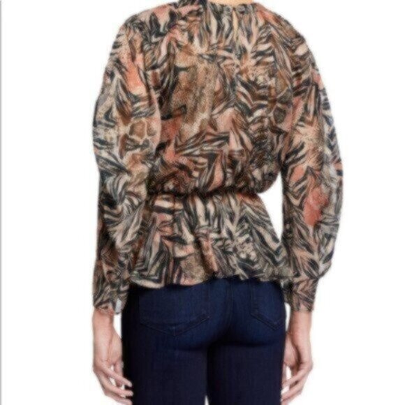 NWT IRO Peach/Black Print Sheer Dressy Blouse 10 - Picture 2 of 8